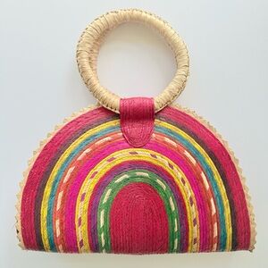 Josephine Alexander Collective Multicolor Woven Straw Handbag w/ Circle Handles